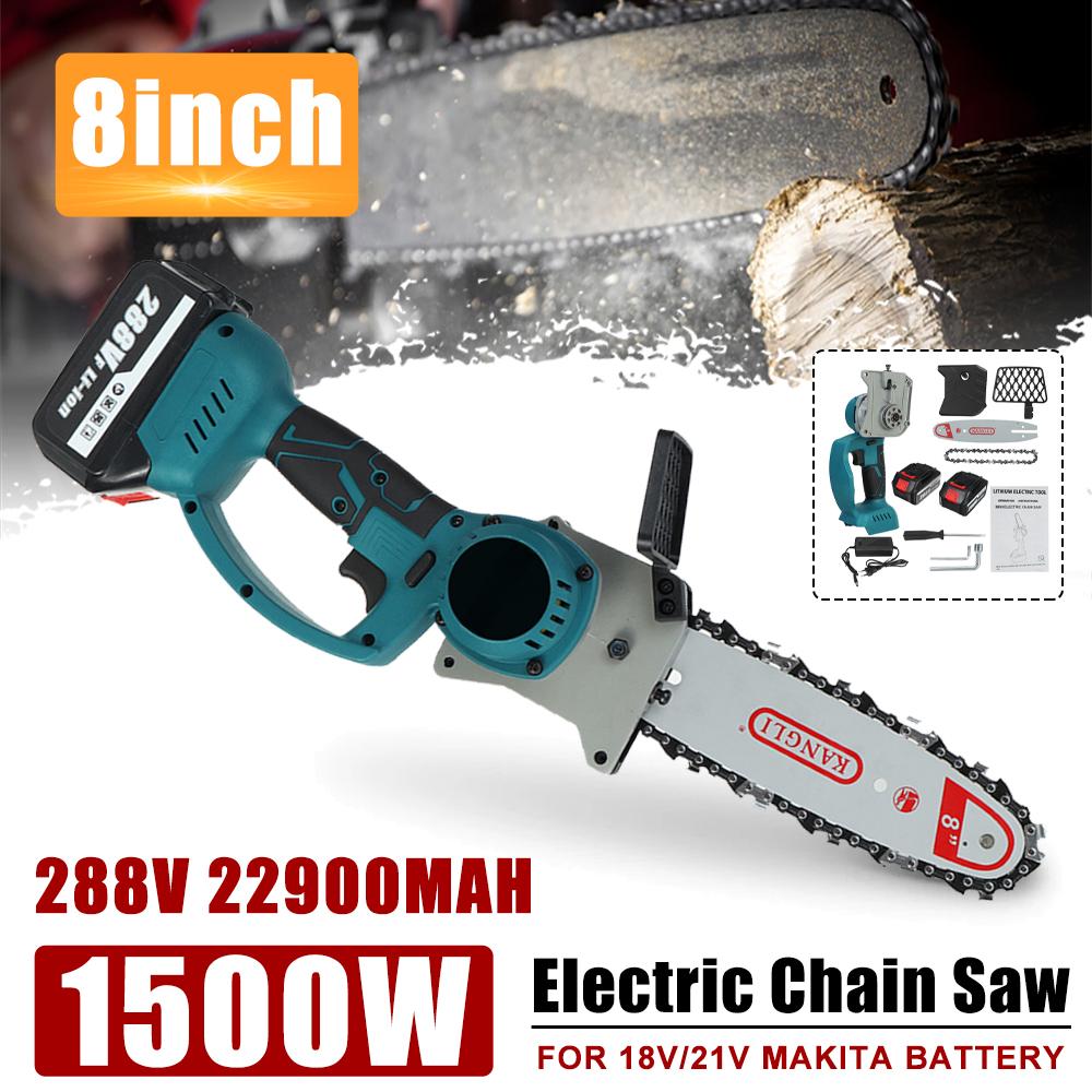 8 Inches Rechargeable Brushless Electric Saw Chainsaw with Battery 1500W Woodworking Cutter Tools For Battery 288V