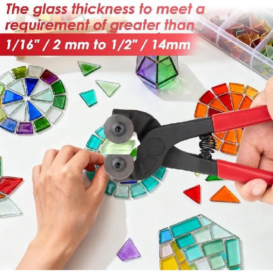 Glasfliesenzange 7" Heavy Duty mit Rädern, Glasmosaikzange, Glasschere mit weichem Gummigriff für Buntglas