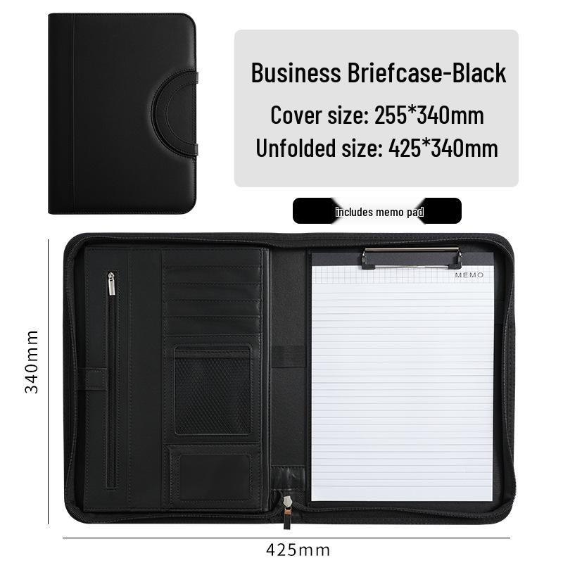A4 Multifunction Leather Zipper Briefcase Binder with Clipboard
