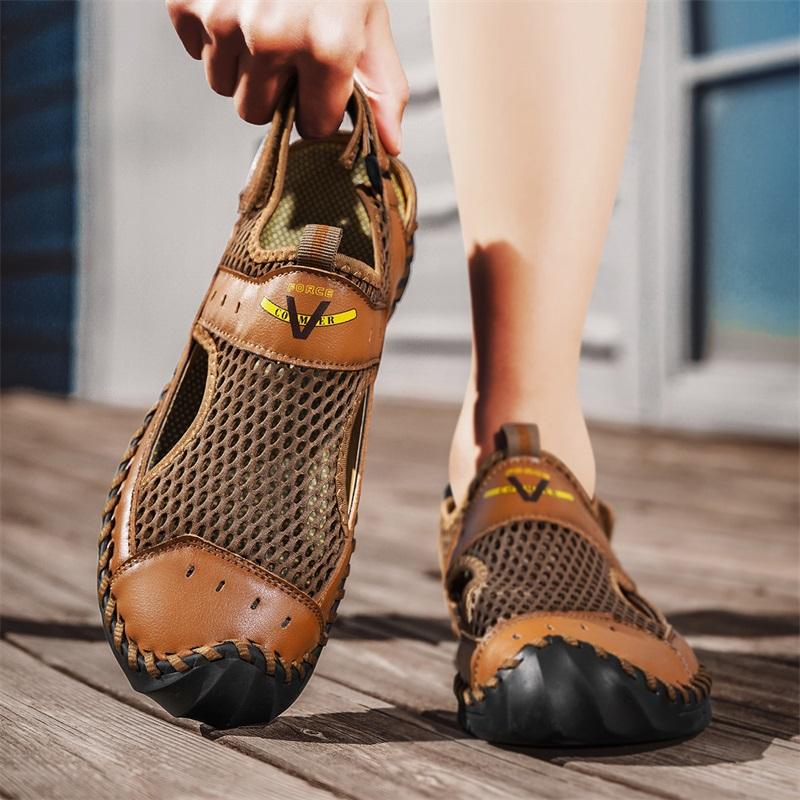 Men's plus size handmade mesh casual sandals summer new breathable non-slip beach shoes fashion  hollow comfort slippers