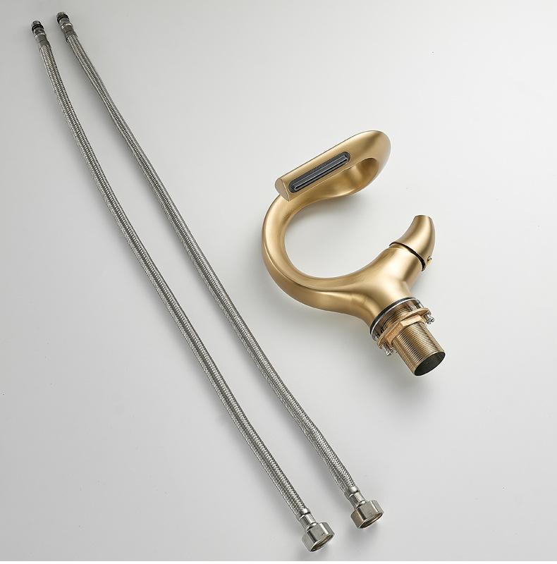 Bathroom Basin Faucets Single Handle Waterfall Taps Solid Brass Basin Mixers Taps S-shaped Design Water Taps