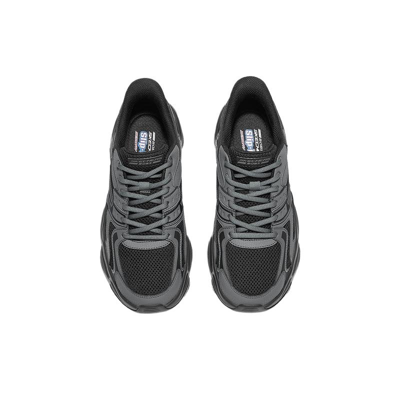 Skechers DLites Mesh Synthetic Leather Lace-Up Comfort Classic Cushioning Breathable Support Low-Top Dad Shoes Men Sneakers 118334-BKMT