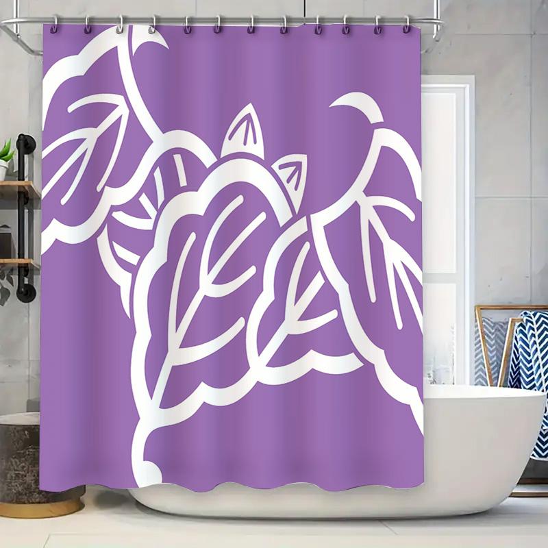 

Purple Shower Curtain With White Leaf Pattern Modern Bathroom Decor Waterproof Fabric Material For Home Improvement Easy Install W60H190(CM)-1 Pcs