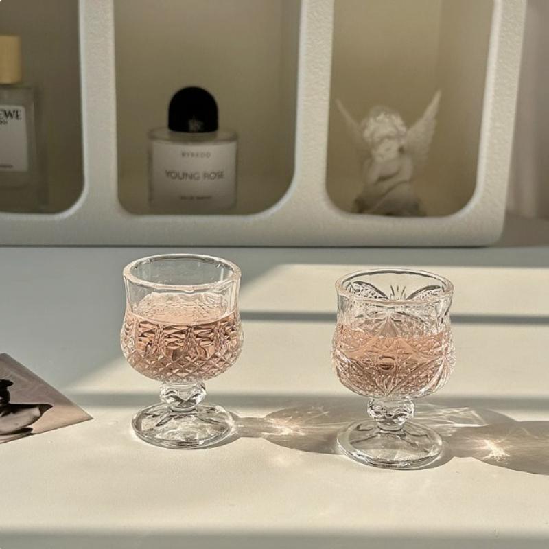 Creative Retro Engraved Glass Cups, Mini Fruit Wine Glasses, and Exquisite Tall Glasses