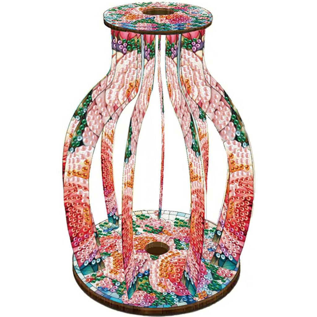 Acrylic Wood Animal Flower Diamond Mosaic Rhinestones Vase Diamond Painting Tabletop Vase Ornaments Kit for Home Office Decor