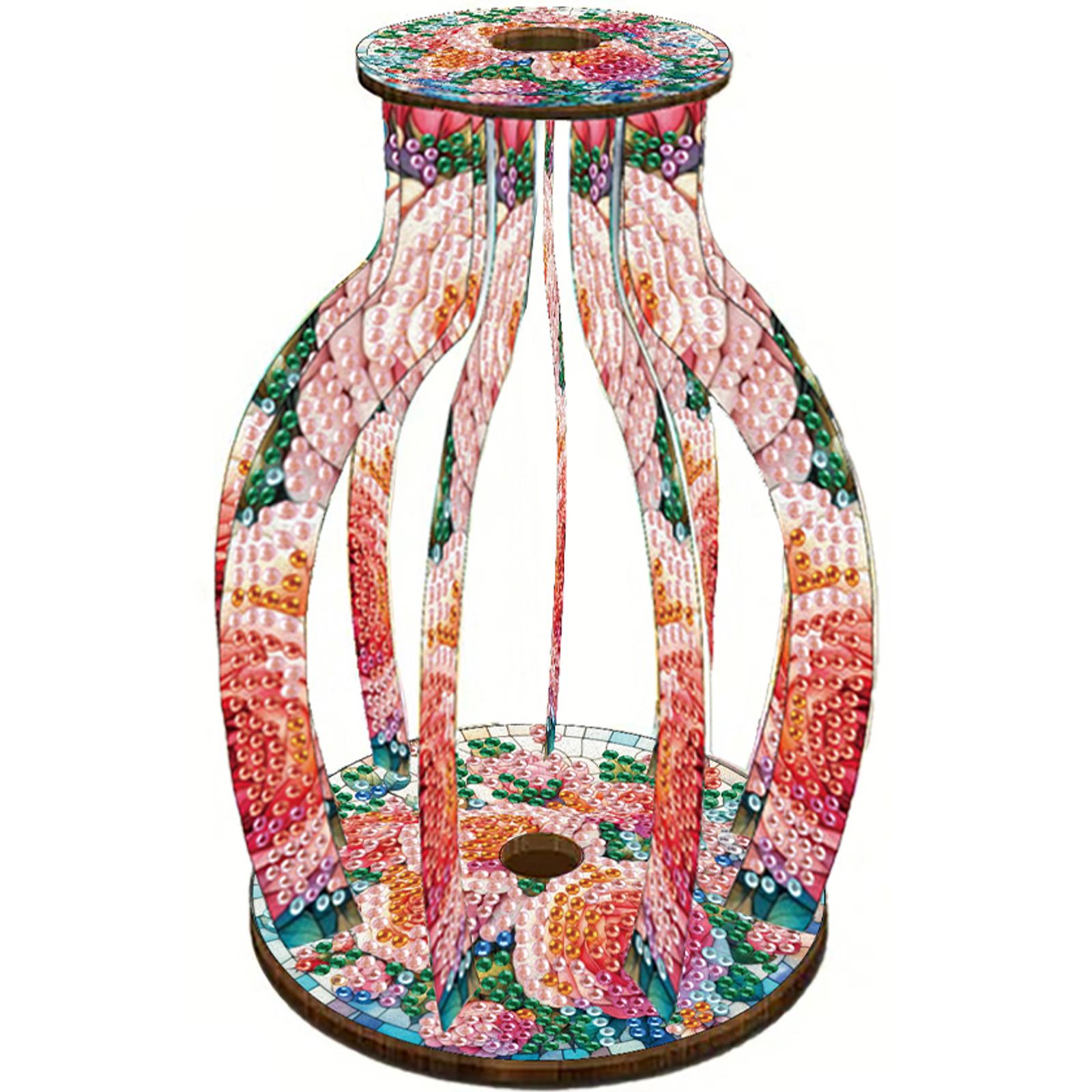 Diamond Painting Tabletop Vase Ornaments Kit Acrylic Wood Colorful Pattern Diamond Mosaic Rhinestones Vase for Adults