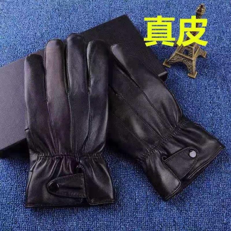Men's leather gloves new autumn and winter outdoor riding fleece thickened leather women's sheepskin cotton gloves winter