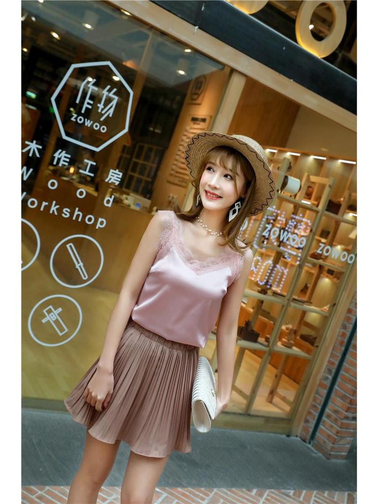 Damen V-Ausschnitt Spitzen-Patchwork Camisole mit Wimpernspitzen-Trägern