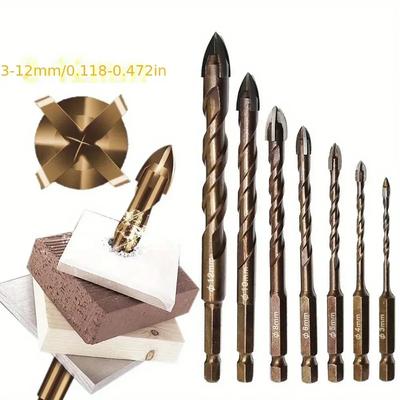 7pcs 3mm-12mm Cross Hex Tile Drill Bits Set For Glass Ceramic Concrete Hole Opener Brick Hard Alloy Triangle Bit Tool Kit