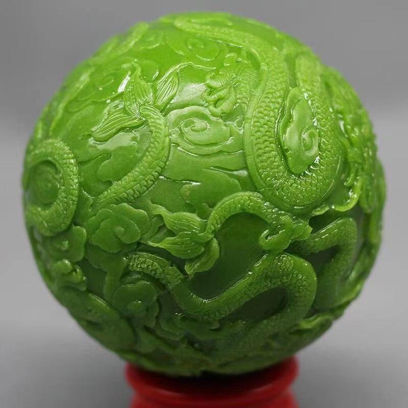 

Статуэтка Китайский Натуральный Светящийся Камень Основание Зеленый Фу Лу Шоу Резьба по Руке Шар CHINA