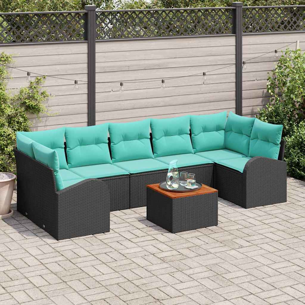 Garden Sofa Set 8 Pieces Black and Turquoise Poly Rattan