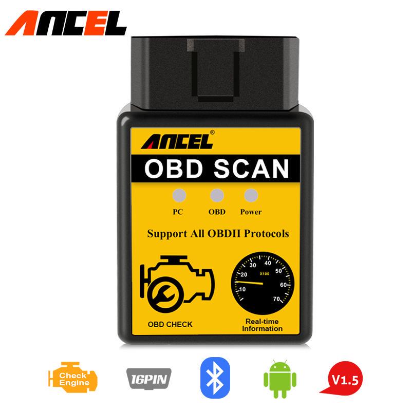 ANCEL ELM327 V1.5 Bluetooth OBD2 Scanner Strumento di diagnosi per auto Lettore di codici di errore del motore Mini adattatore OBDII ODB2 per Android