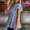 Short Sleeve Shirt Stringy Selvedge Stand Collar Ruffled Loose Hem Floral Print Casual Blouses Tops