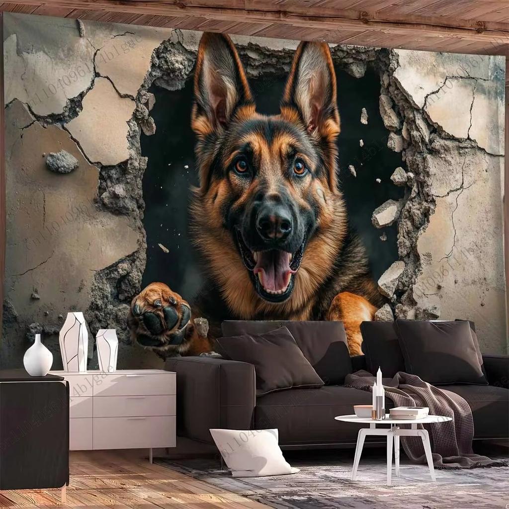 Tapestry ścienne 3D Owczarek Niemiecki, Realistyczna Sztuka Psów, Przełomowy Wzór Do Wystroju Domu i Pokoju