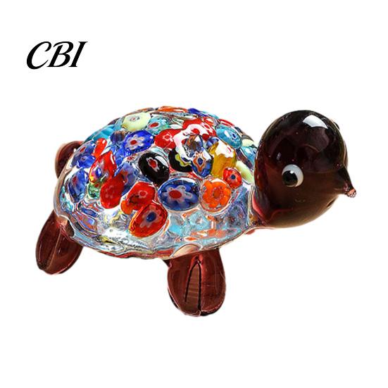 Clear Glass Figurine for Car Hand Blown Millefiori Turtle Figurine, Mini Colorful Tortoise Statue, Cute Handcrafted Desk Accessory Cartoon Sea