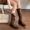 Tall tube can be turned over knee boots autumn versatile knight boots women's 2025 thick heel fold retro fashion buttons new