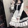 Alice In Wondeland Cute Women Lolita OP Dress Flouncing Lace Trim Japanese Harajuku Long Sleeves Doll Teen Dress Fairy Vestidos