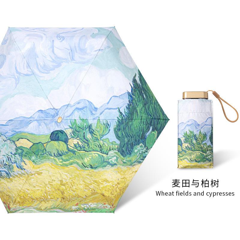 New UV protection sun umbrella flat 60% portable small sunscreen parasol oil painting female folding umbrella dual purpose