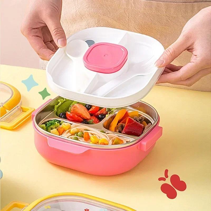 Cutie Bento de Picnic cu Capac din Oțel Inoxidabil cu Compartiment Cutii de Prânz Metalice pentru Copii Izolate pentru Călătorie Etanșe Recipient pentru Prânz pentru Alimente