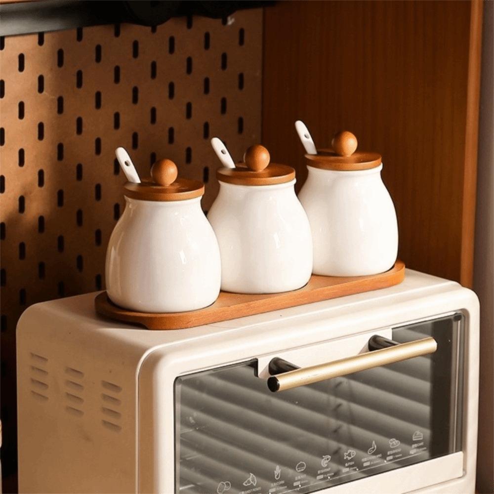 Moisture-Proof Ceramics Seasoning Jars with Spoon Condiment Jar Spice Containers  Kitchen