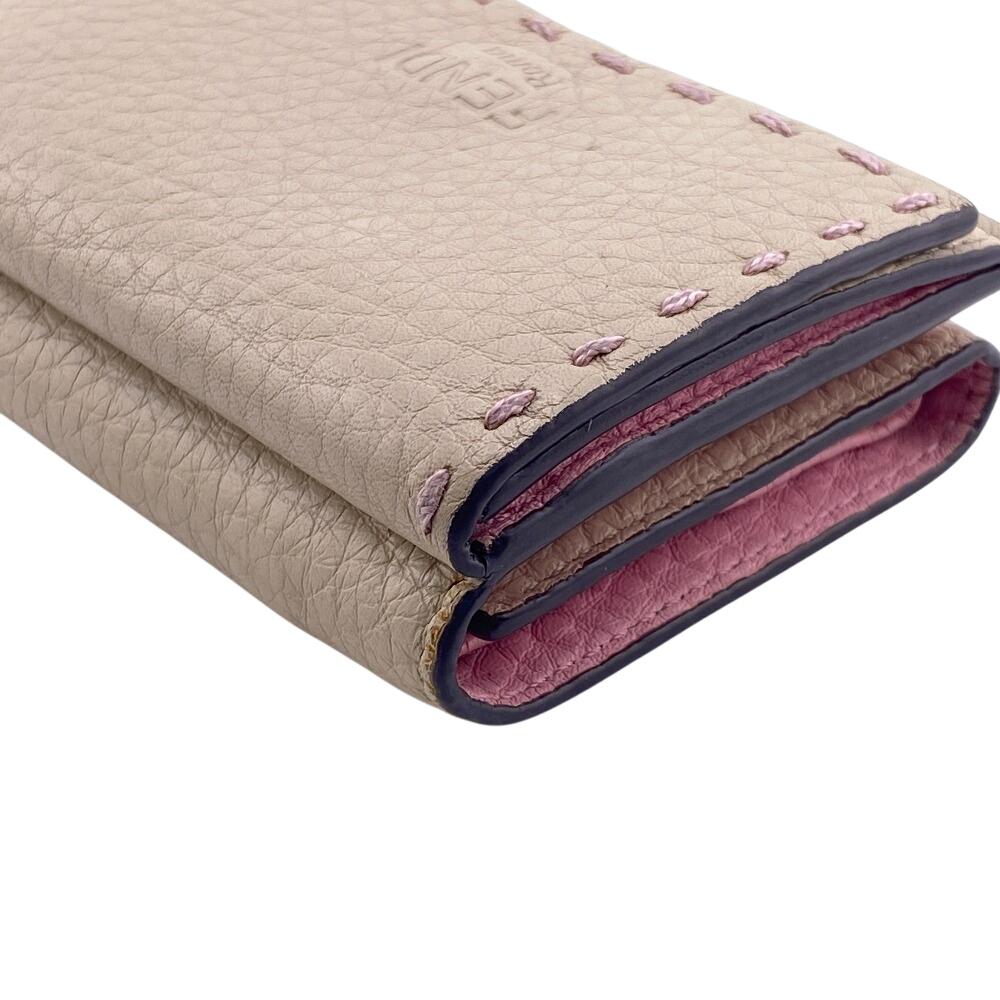 FENDI Compact wallet Celeria leather Tri-fold wallet beige leather Women Used