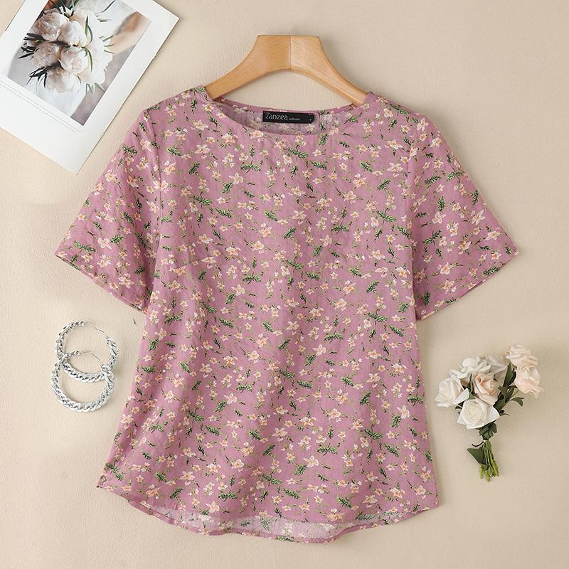 

ZANZEA Женская повседневная летняя блузка с цветочным принтом и рукавом три четверти 4XL розовый