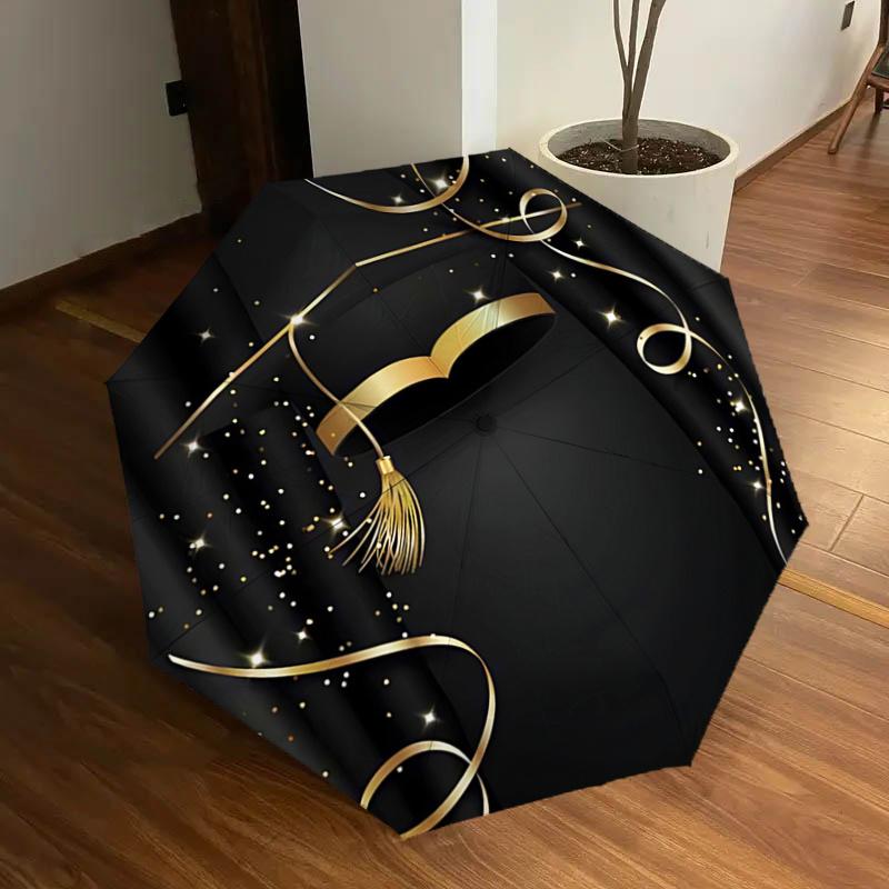 

Golden Graduation Cap with Tassel Automatic Opening Folding Umbrella - Elegant Design, 8-Bone Iron Frame, Perfect for Fans, Travelers, Daily