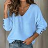 Women's Oversized Long Sleeve V-Neck Sweater - Color Casual Winter Top for Daily Wear