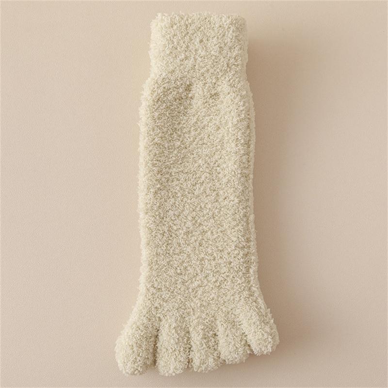 Damstrumpor med fluffig tå enfärgade vintertjocka termiska varma korallfleece pälsiga femtåstrumpor för vardag hem sömn