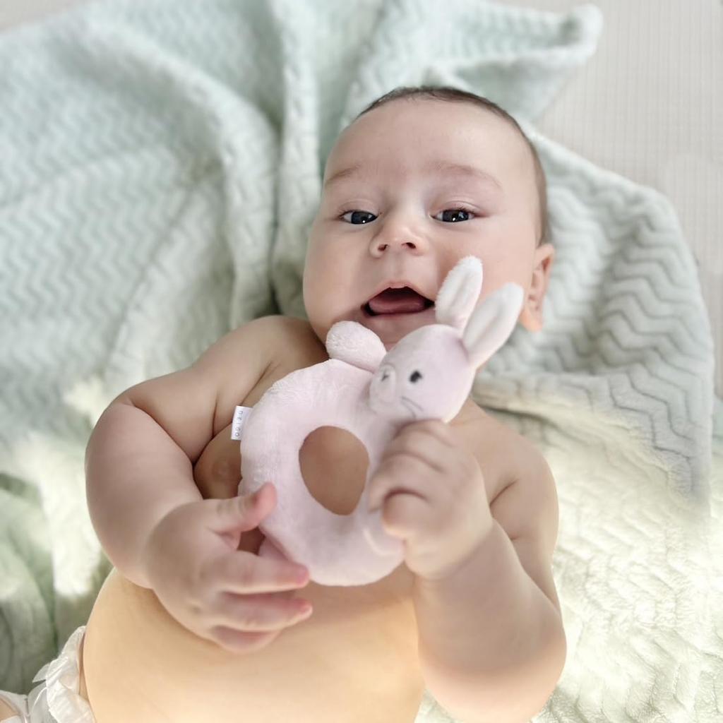 DEIGO Rassel Rassel Babyparty Geschenk Mädchen Ringrassel Hase Rosa #5704 (Sandrosa)