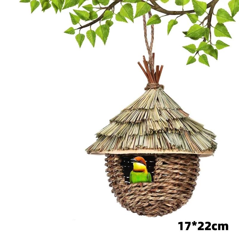 1Pc Outdoor Natural Grass Bird House Handmade Weaved Hummingbird Cage Nest Shelter for Garden Balcony Bedroom Decoration