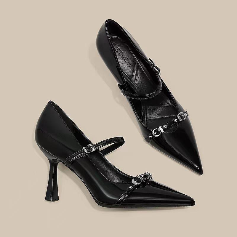 Versatile and not tired, small size high heels, black fashion 2025 foot year, new metal women's high heels temperament
