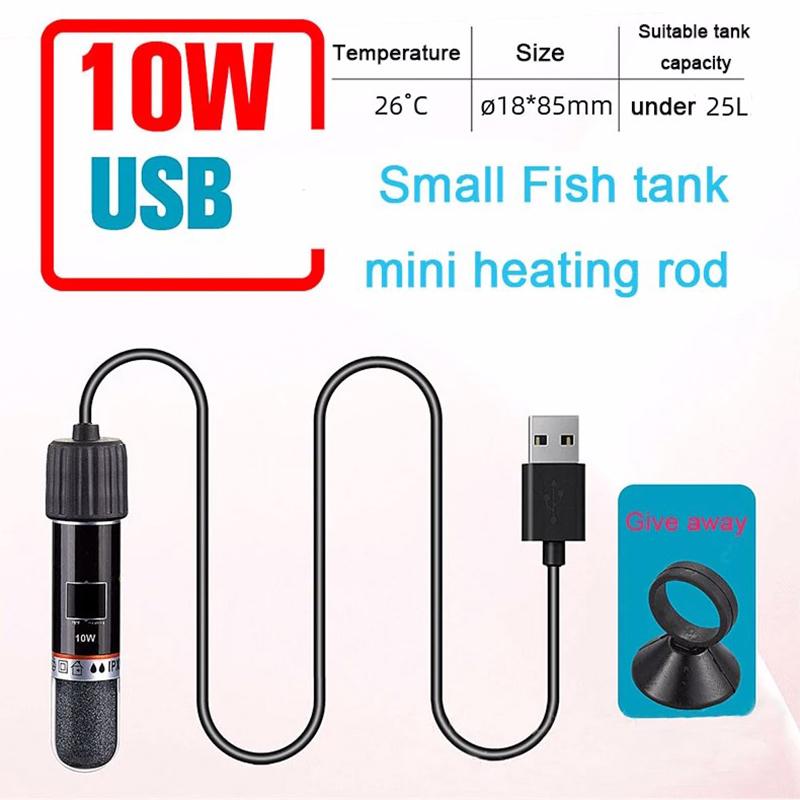 Usb mini akváriové topné těleso pro malé akvárko 26Celsius konstantní teplota akvarijní ohřívač ponorný termostat 10W