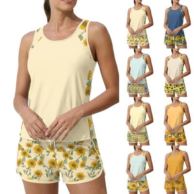 Women's Sunflower Print Split Swimsuit Sport Swimsuit