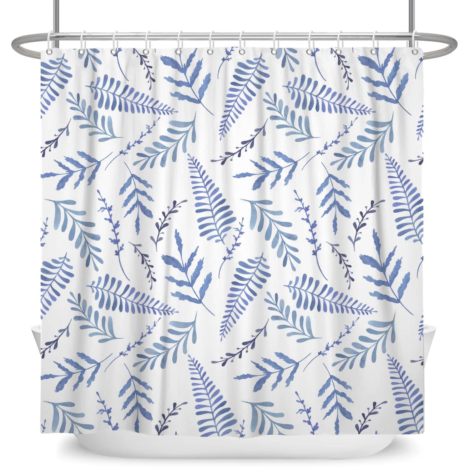 

Blue Theme Shower Curtain Flower Plant And Animal Bathroom Shower Curtain Bathroom Accessories Modern Home Decoration With Hooks W60H190(CM)-1 Pcs