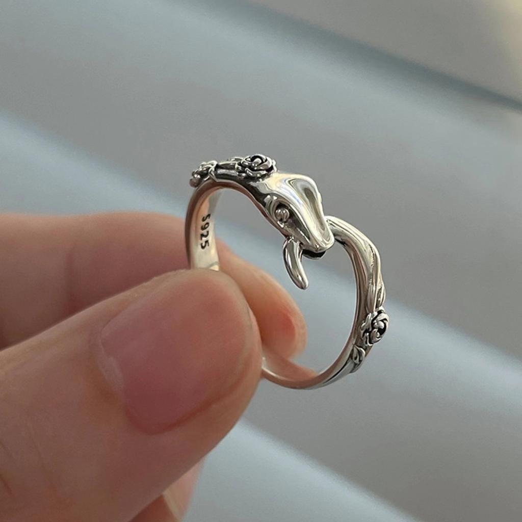 Retro Snake Ring Women's Ins Niche Design Sense Rose Index Finger Ring High Sense Opening Adjustable Ring