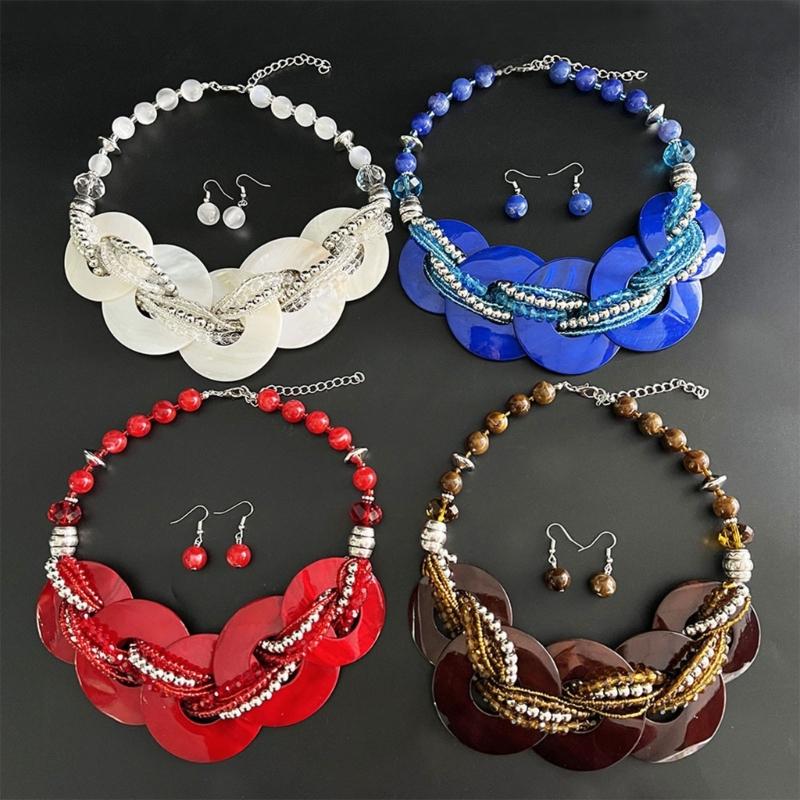 Elegant Shell Jewelry Set With Geometric Design Lightweight Sturdy For Daily Wear And Special Occasions Multiple Color Options