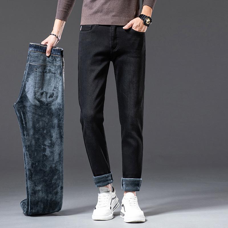 Autumn/Winter Plush/Regular Men'S Jeans Thickened Warm Straight Tube Loose Outerwear Casual Cotton Long Pants