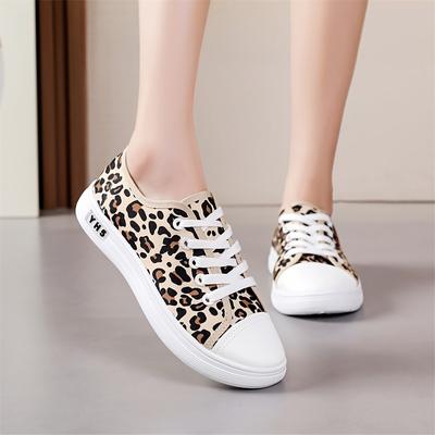 Damesko Mote Leopardmønster, Lavskårede Lettvekts Flate Sneakers, Casual Snøring Multifunksjonelle Utendørs Sportssko