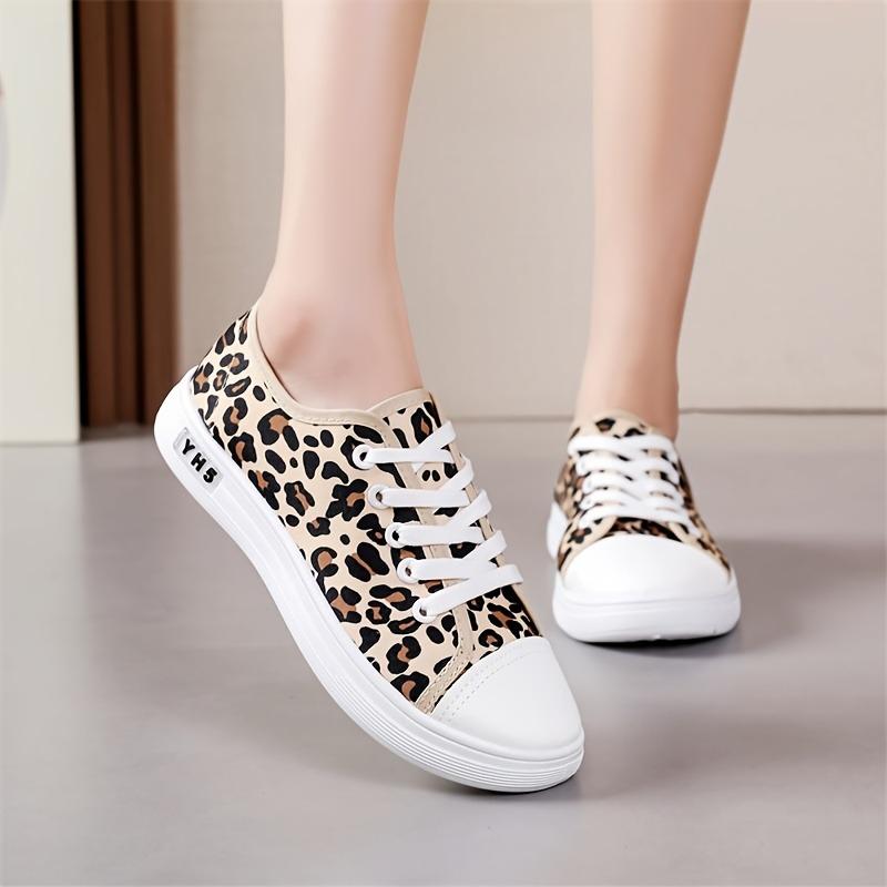 Women's Fashion Leopard Print Shoes, Low-Top Lightweight Flat Sneakers, Casual Lace-Up Multifunctional Outdoor Sports Shoes