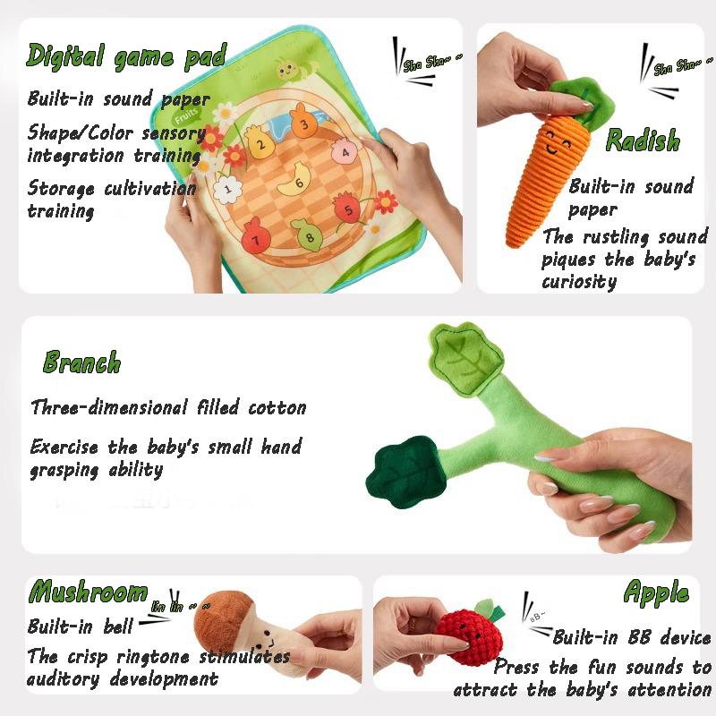 Dětská Montessori Simulační Tahání Mrkve Plyšová Hračka Ovoce Zelenina Sběr Tvarů Párovací Hra Hračka pro Interakci Rodič-Dítě Gif