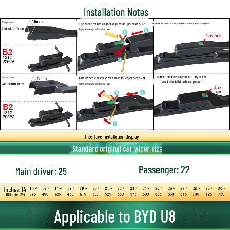 Compatible Wiper Blade for BYD Yangwang U8/U9 - Boneless, Silent Rubber Strip
