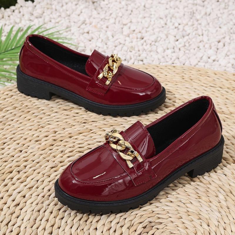 

Модные весенние новые туфли-лоферы для женщин, круглый носок, глубокий вырез, металлическая цепочка, мягкая подошва, противоскользящие, износостойкие, одинарные туфли 43