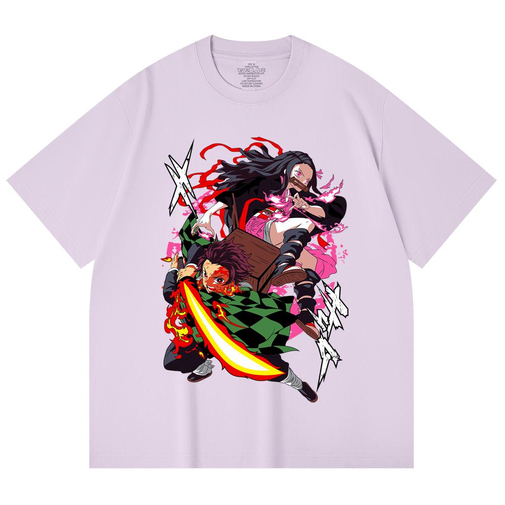 230 Gsm 100% Cotton Demon Slayer V3 Tanjiro Nezuko Print Unisex Heavy Cotton T Shirt