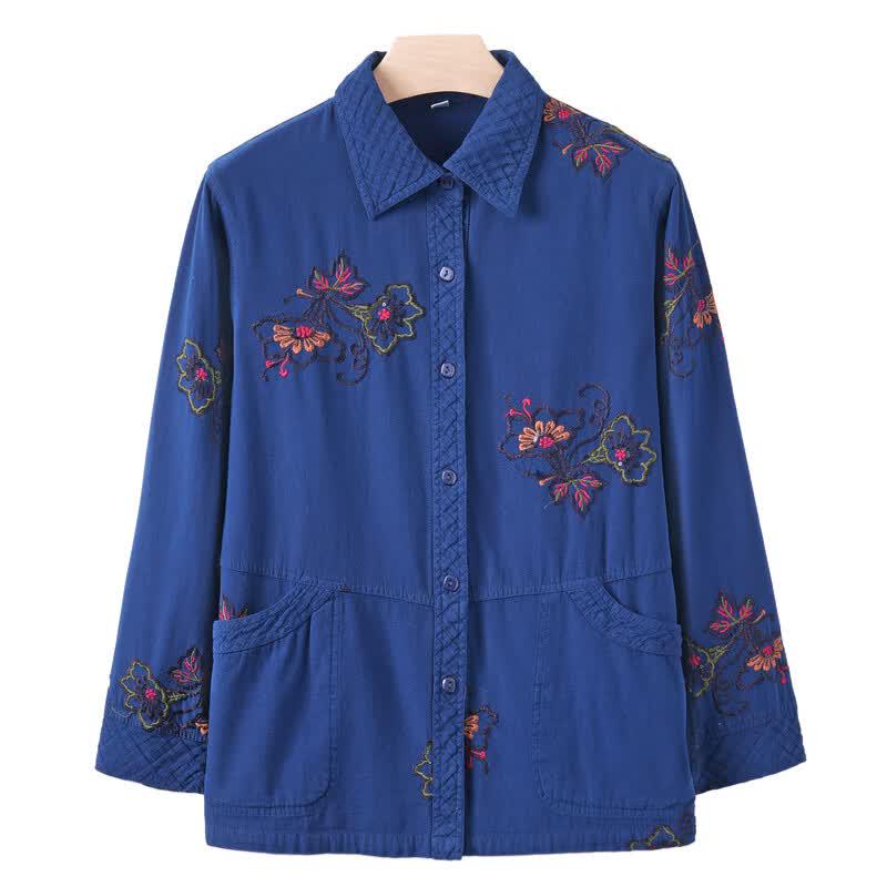 YUZHAOLIN Women's 100% Cotton Embroidered Long-Sleeve Shirt