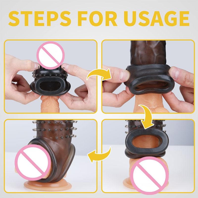 20cm Penis Enlargement Sleeve Thicken Penis Extender Reusable Condom  Delay Ejaculation Sex Toys for Men Adult Toys