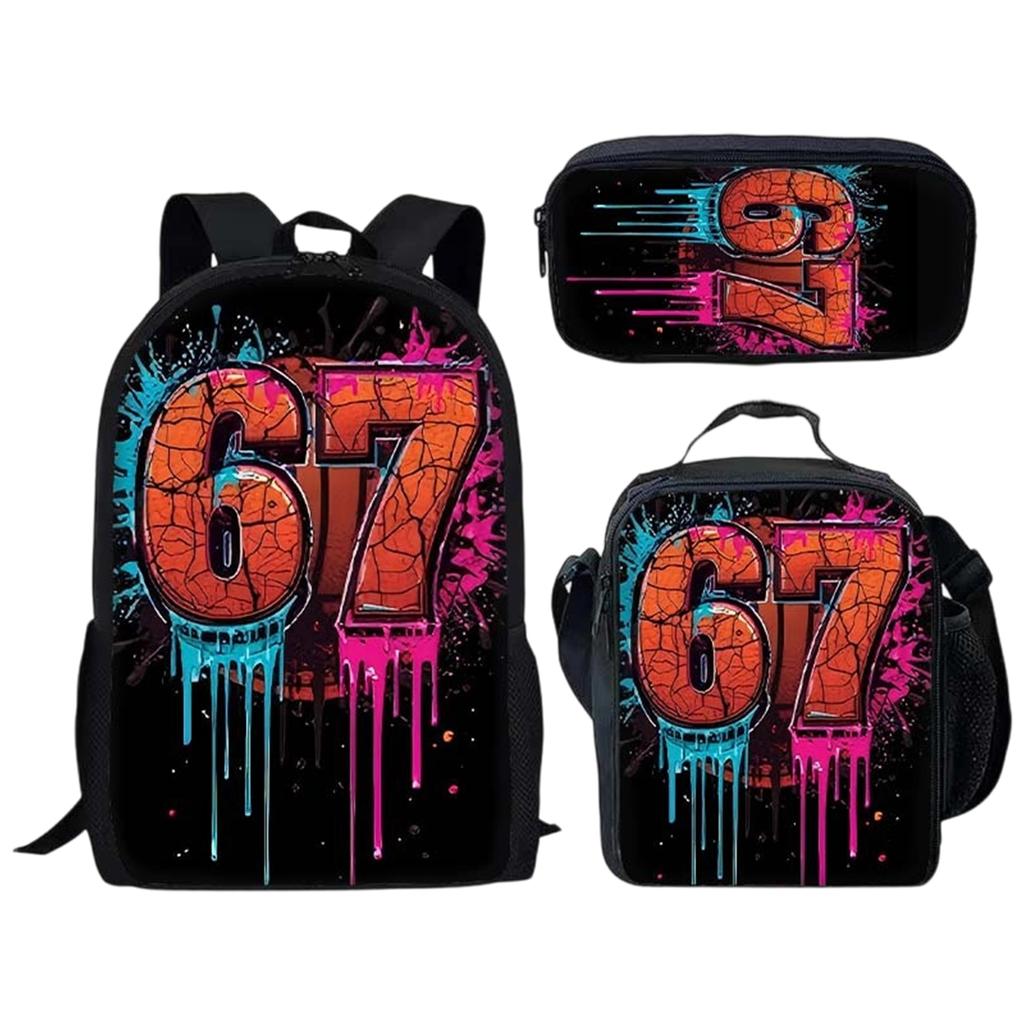 Bedrucktes Rucksack-Set mit Brotdose und Federmäppchen, 3-teiliges Schulbündel für Schüler