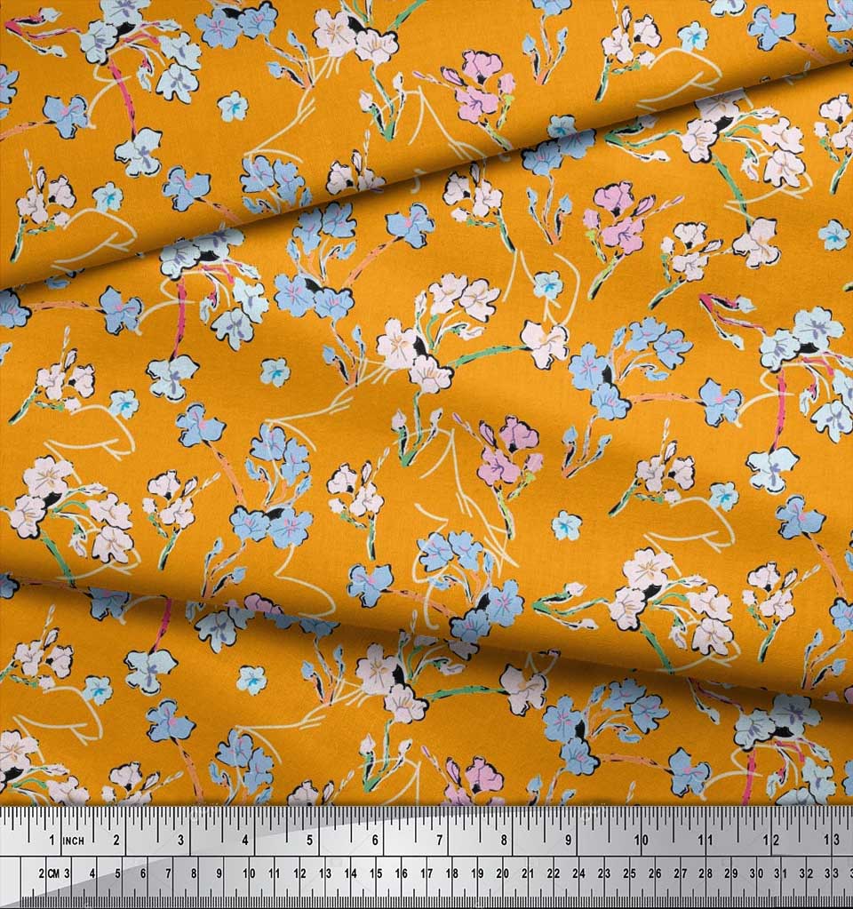 Soimoi Japan Crepe Satin Fabric Artistic Floral Print Fabric by metre 42 Inch