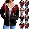 Women's Casual Fashion Long Sleeve Zipper Printed Drawstring Hooded Sweatshirt