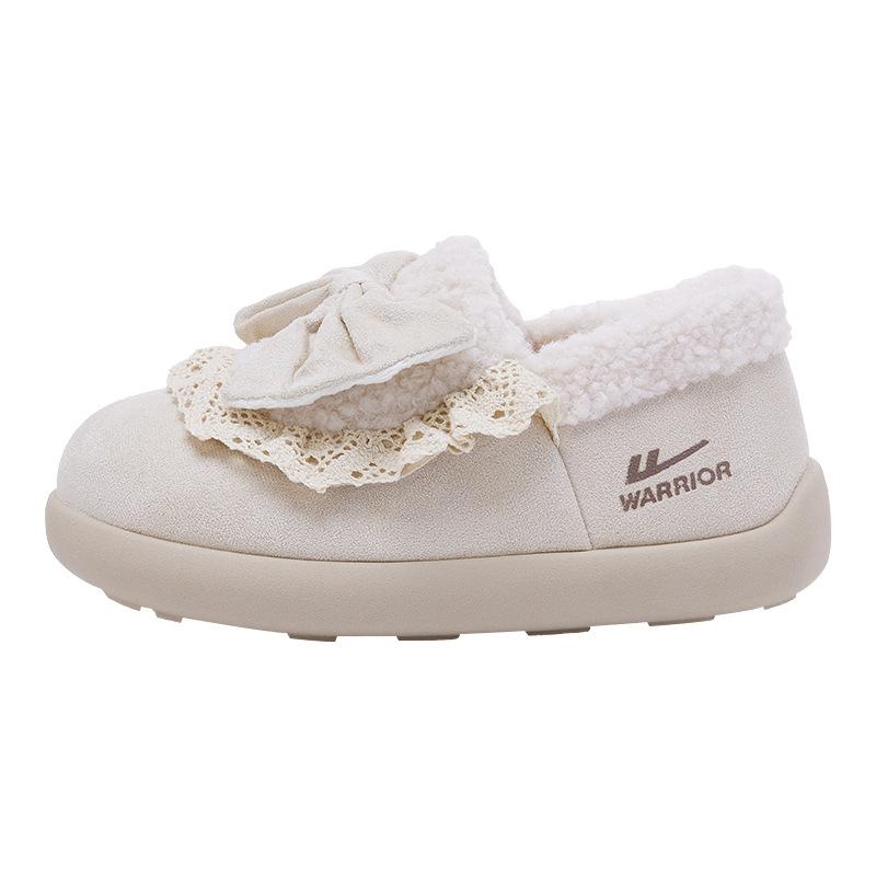 Pull back bow soft-soled cotton shoes thickened and velvet to keep warm winter lace high-value one-pedal shoes 35